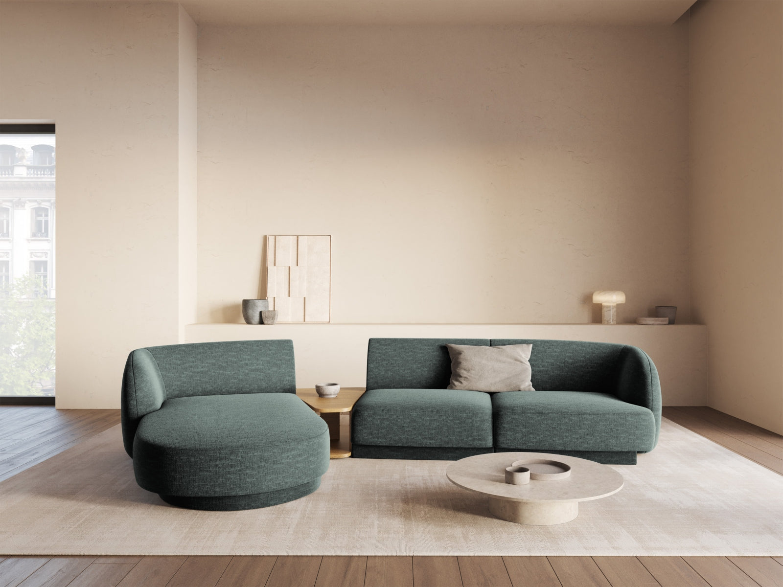 Miley Modulares Sofa links 3 Sitzer in Petrol präsentiert im Onlineshop von KAQTU Design AG. L-Sofa links ist von Micadoni