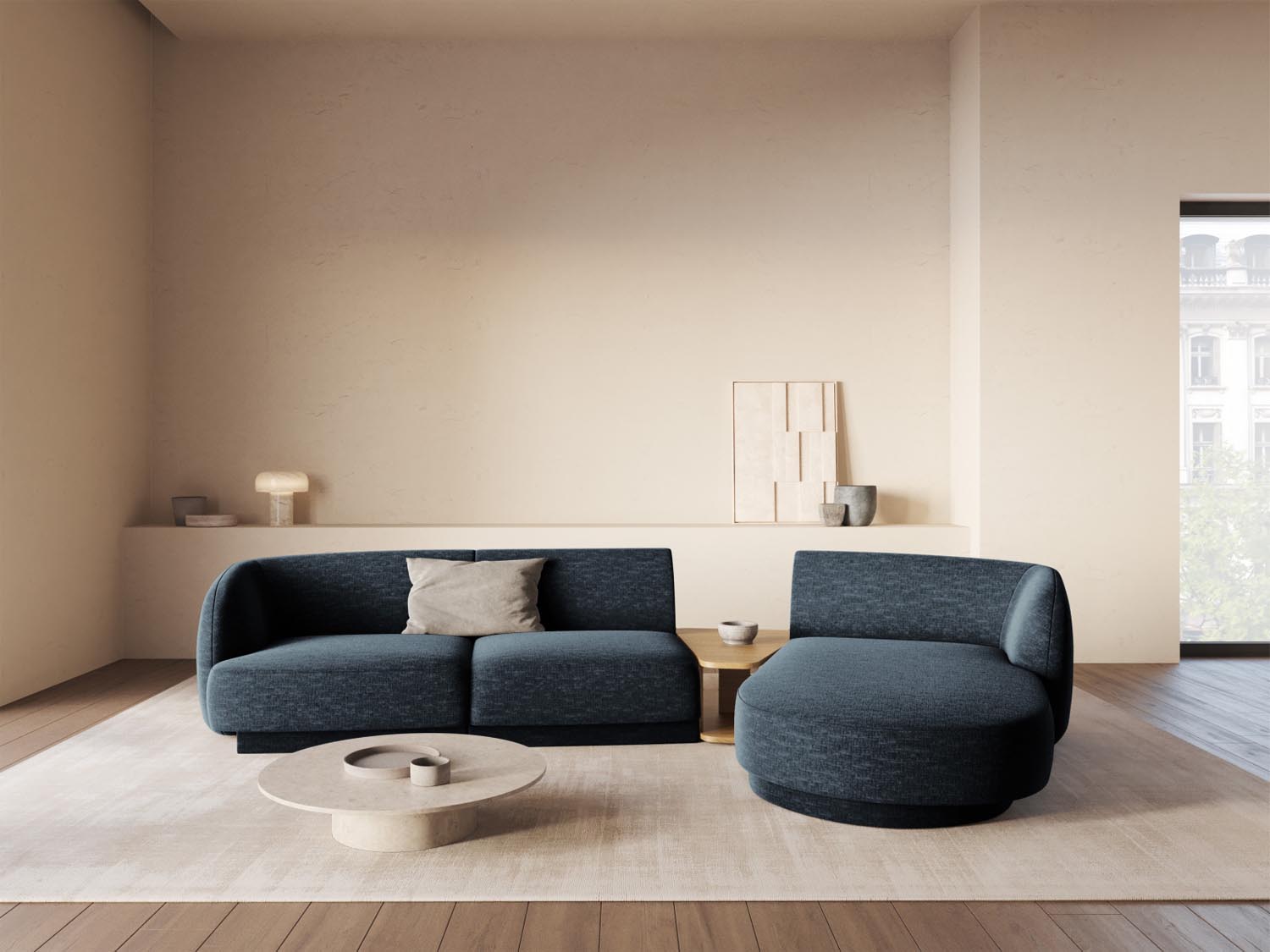 Elegantes Miley Modulares Sofa in Royal Blue, 3-Sitzer, rechtsseitig, ideal für stilvolle Wohnräume, präsentiert von Micadoni.