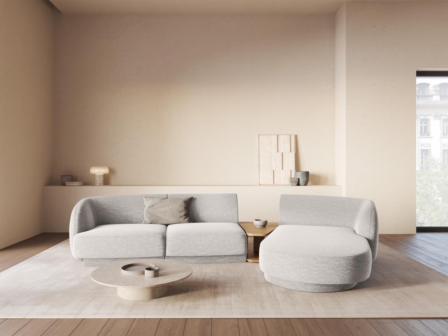 Elegantes Miley Modulares Sofa rechts 3 Sitzer in hellem Grau, ideal für stilvolle Wohnräume, präsentiert von Micadoni.