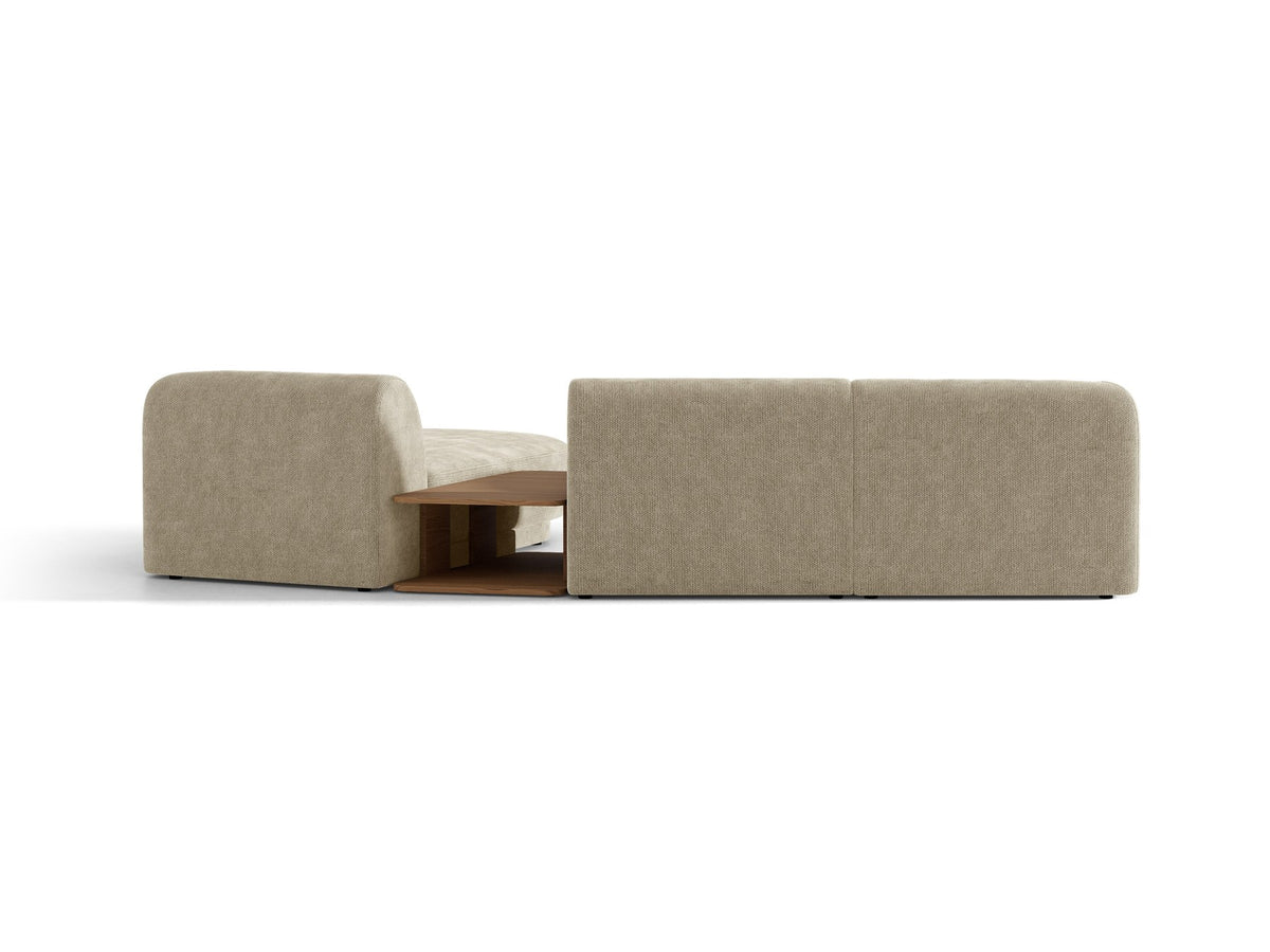 Braunes modulares Sofa Miley von Micadoni mit Baloo-Stoffbezug, schwarzen Kunststofffüssen und L-förmiger Ausrichtung nach rechts.