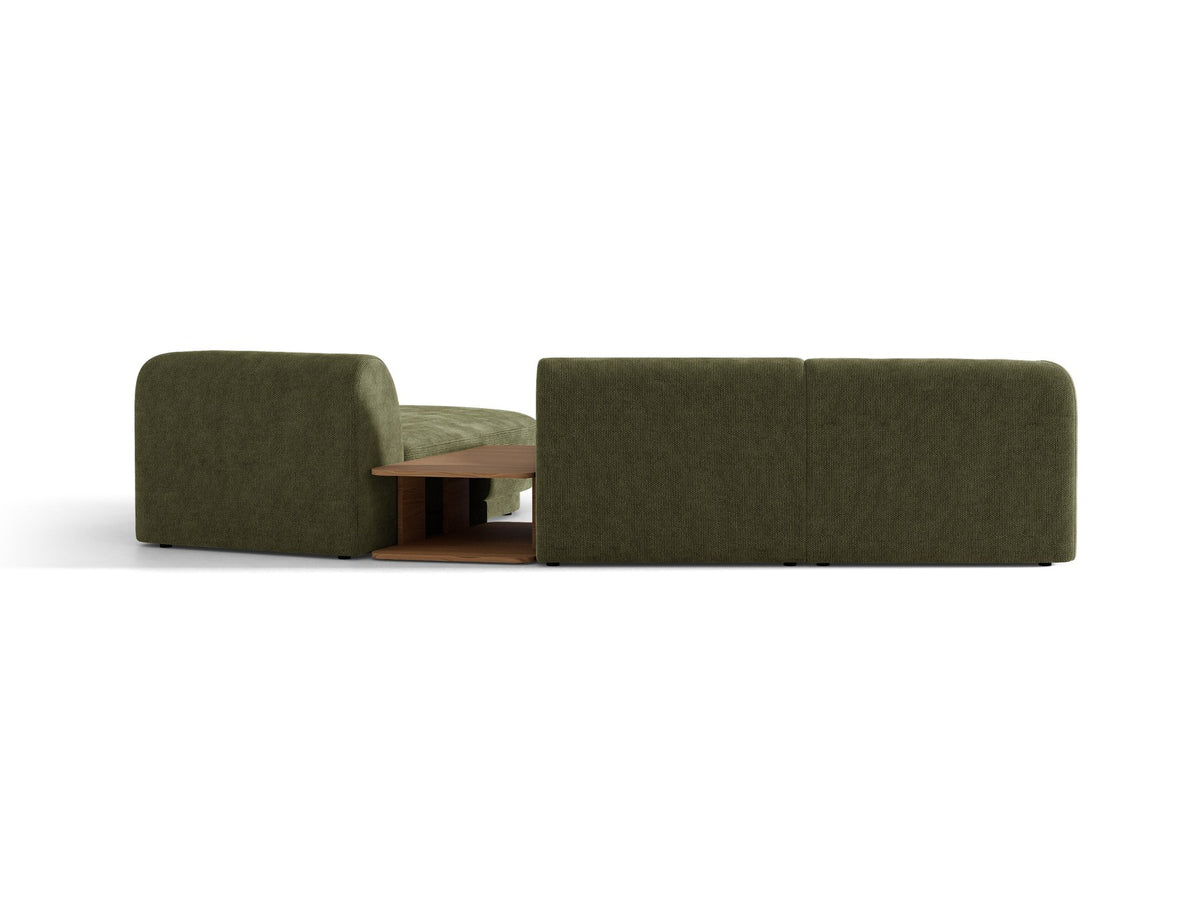 Braunes modulares Sofa Miley von Micadoni mit Baloo-Stoffbezug, schwarzen Kunststofffüssen und L-förmiger Ausrichtung nach rechts.