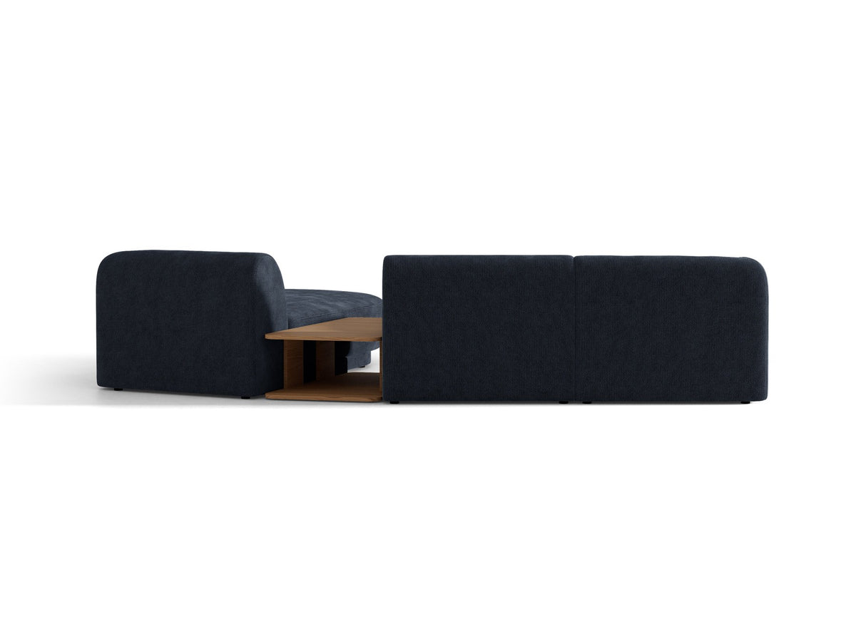 Braunes modulares Sofa Miley von Micadoni mit Baloo-Stoffbezug, schwarzen Kunststofffüssen und L-förmiger Ausrichtung nach rechts.