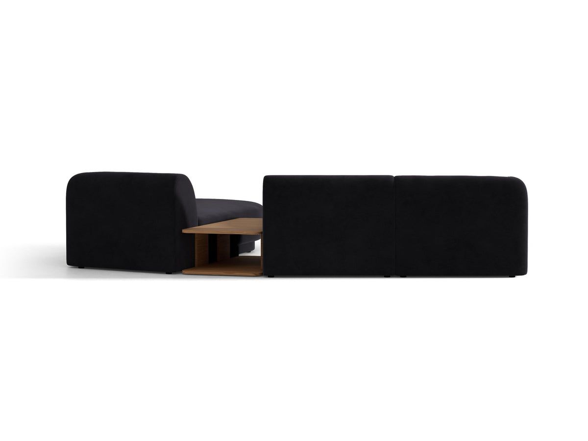Braunes modulares Sofa Miley von Micadoni mit Baloo-Stoffbezug, schwarzen Kunststofffüssen und L-förmiger Ausrichtung nach rechts.