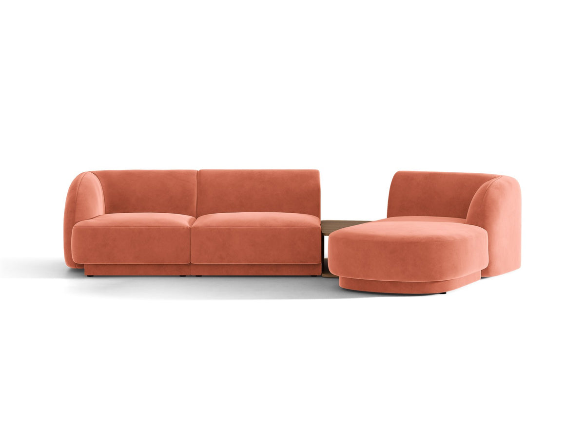 Braunes modulares Sofa Miley von Micadoni mit Baloo-Stoffbezug, schwarzen Kunststofffüssen und L-förmiger Ausrichtung nach rechts.