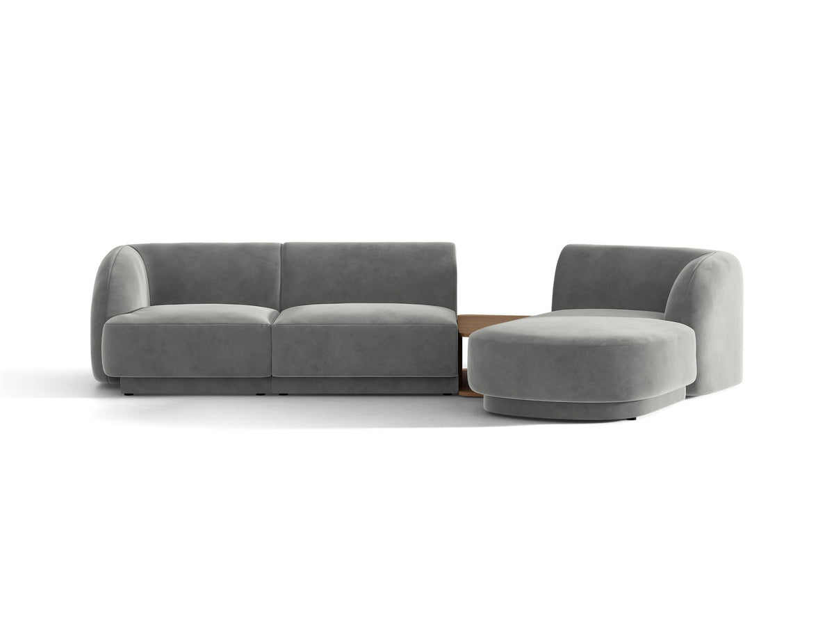 Braunes modulares Sofa Miley von Micadoni mit Baloo-Stoffbezug, schwarzen Kunststofffüssen und L-förmiger Ausrichtung nach rechts.