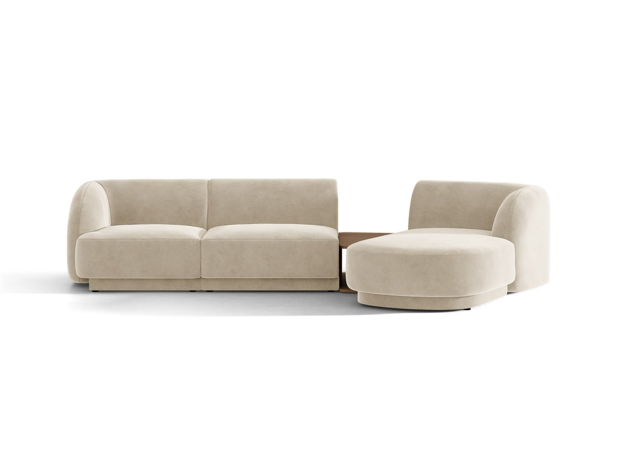 Braunes modulares Sofa Miley von Micadoni mit Baloo-Stoffbezug, schwarzen Kunststofffüssen und L-förmiger Ausrichtung nach rechts.