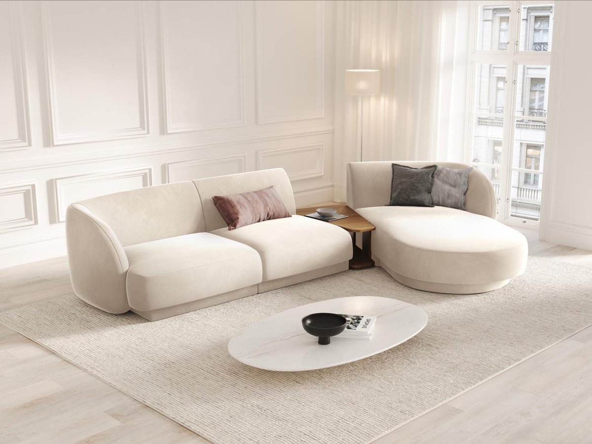 Miley Velour modulares Sofa rechts 3 Sitzer in Light Beige-Bluvel präsentiert im Onlineshop von KAQTU Design AG. L-Sofa rechts ist von Micadoni