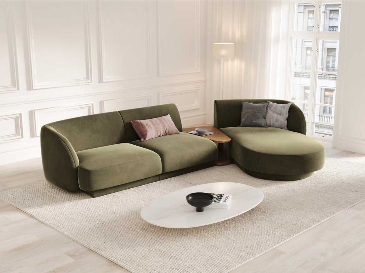 Miley Velour modulares Sofa rechts 3 Sitzer in Green-Bluvel präsentiert im Onlineshop von KAQTU Design AG. L-Sofa rechts ist von Micadoni