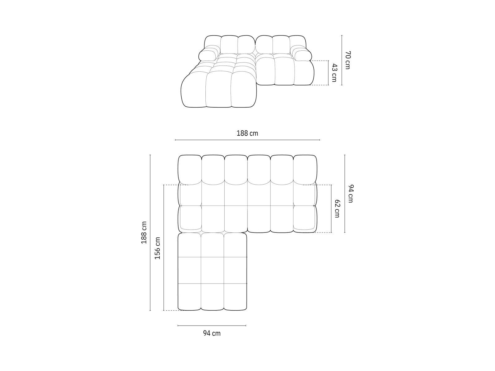 Bellis Modulares Sofa 3 Sitzer 188cm in Amazon Green präsentiert im Onlineshop von KAQTU Design AG. 3er Sofa ist von Micadoni