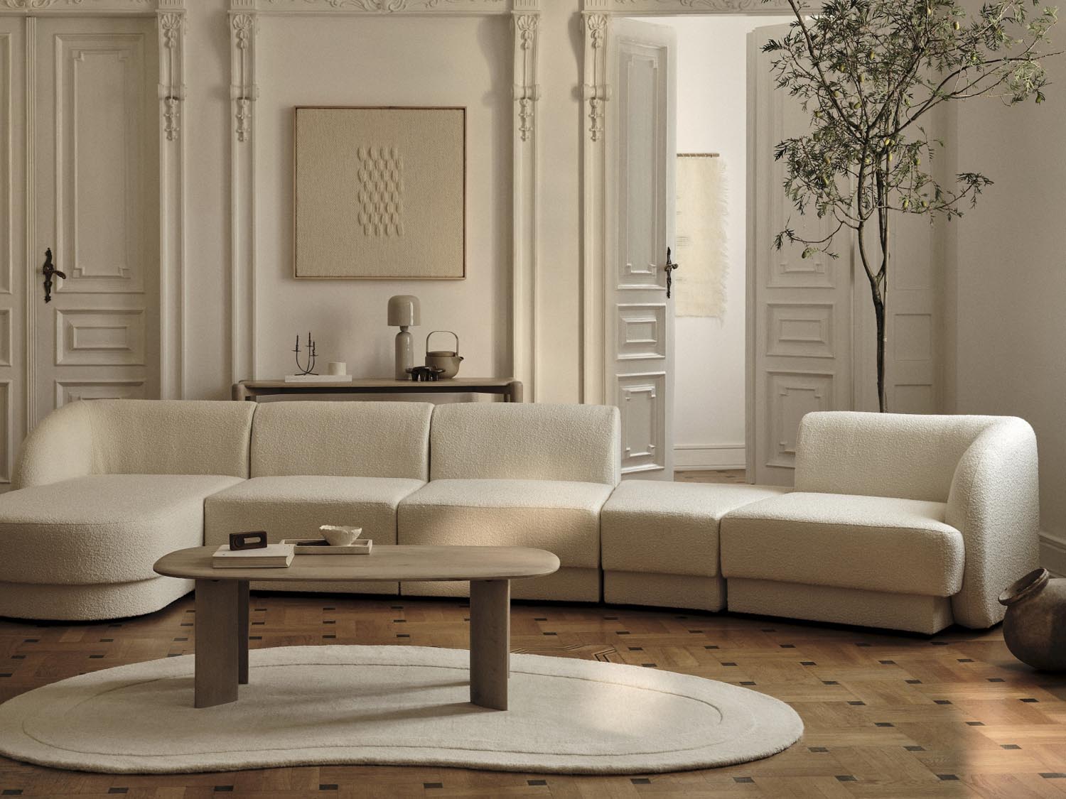Elegantes Miley Modulares Sofa links 3 Sitzer in Dunkelblau, ideal für stilvolle Wohnräume, präsentiert von Micadoni.