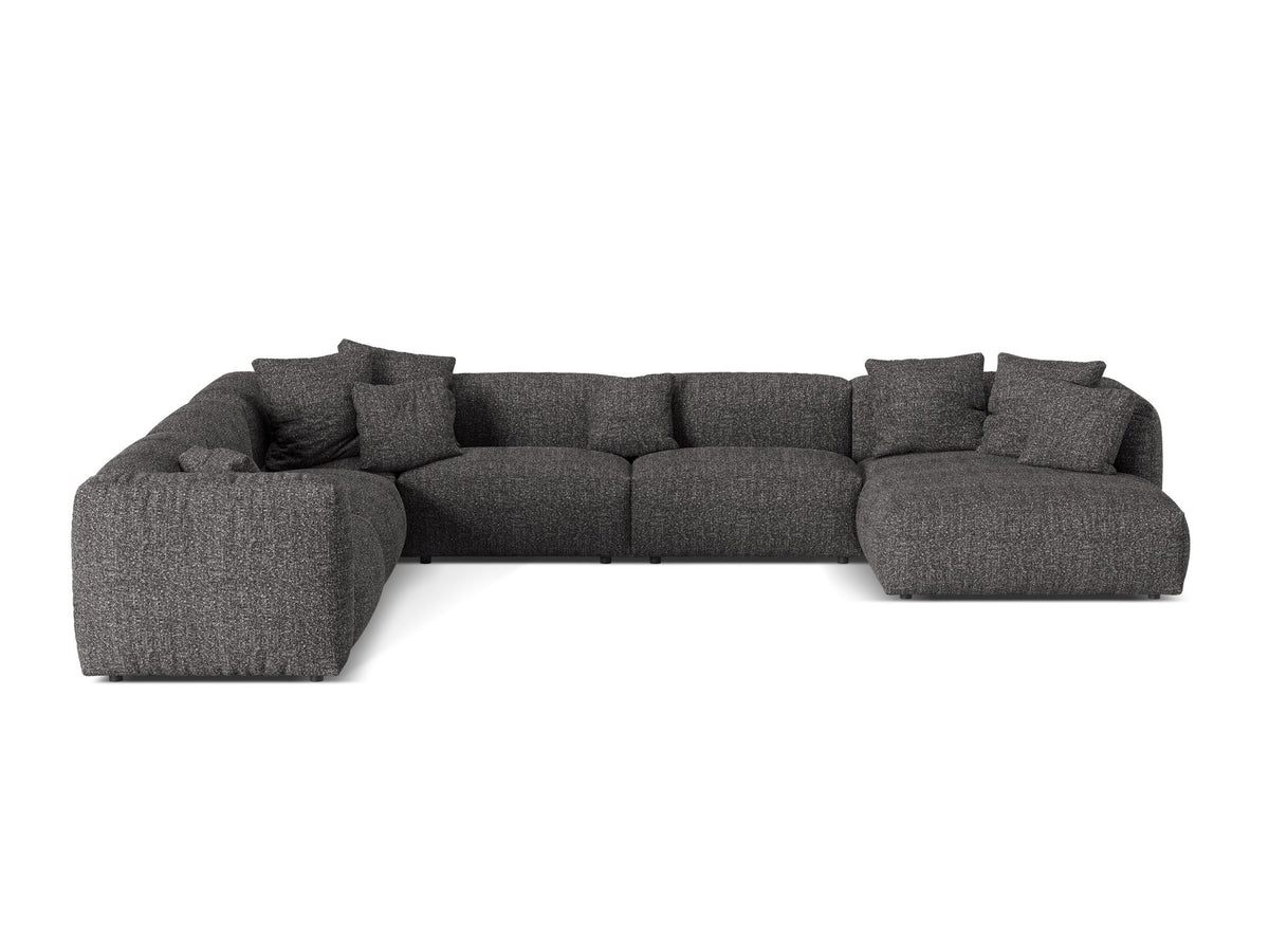 Modulares Ecksofa links, 6-Sitzer, Bezugsstoff Moss Green-Boston, Massivholzrahmen, schwarze Kunststoffbeine, Serie Martina von Micadoni.