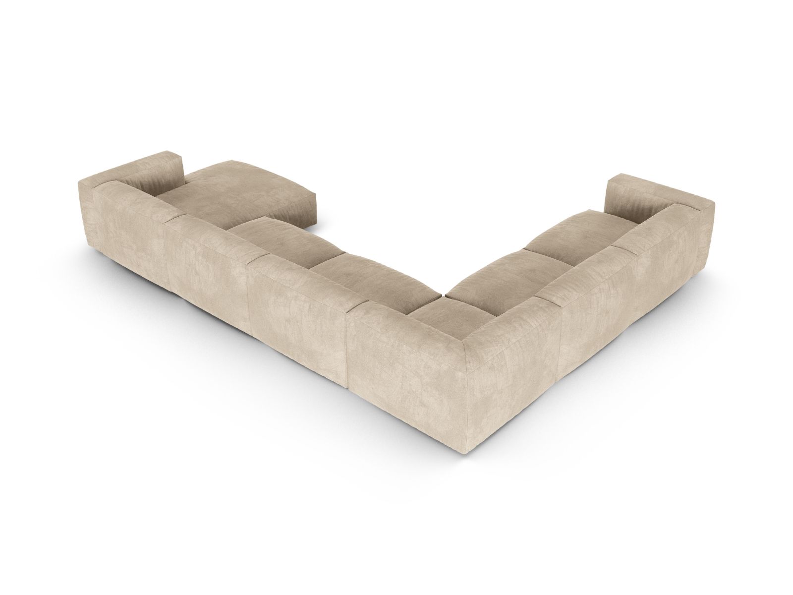 Geräumiges und modernes 6-Sitzer Ecksofa links XL Martina in sanftem Beige, perfekt für entspannte Stunden und gesellige Zusammenkünfte.