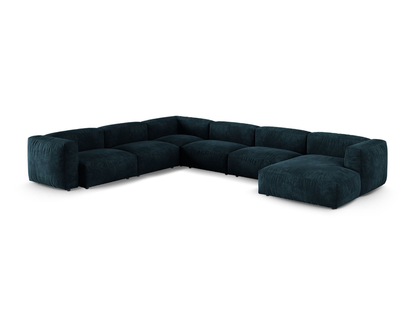 Elegantes 6-Sitzer Ecksofa links XL Martina in tiefem Petrol, ideal für stilvolle Wohnräume, präsentiert von Micadoni.