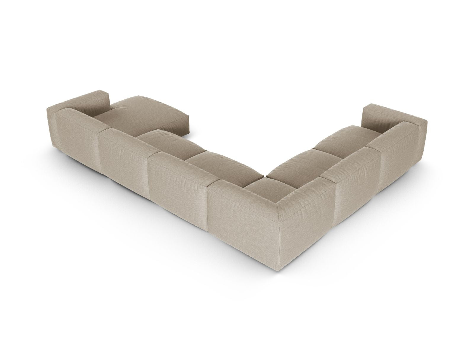 Beiges, modulares 6-Sitzer Ecksofa links XL Martina, perfekt für stilvolle Wohnräume und gesellige Abende mit Freunden und Familie.