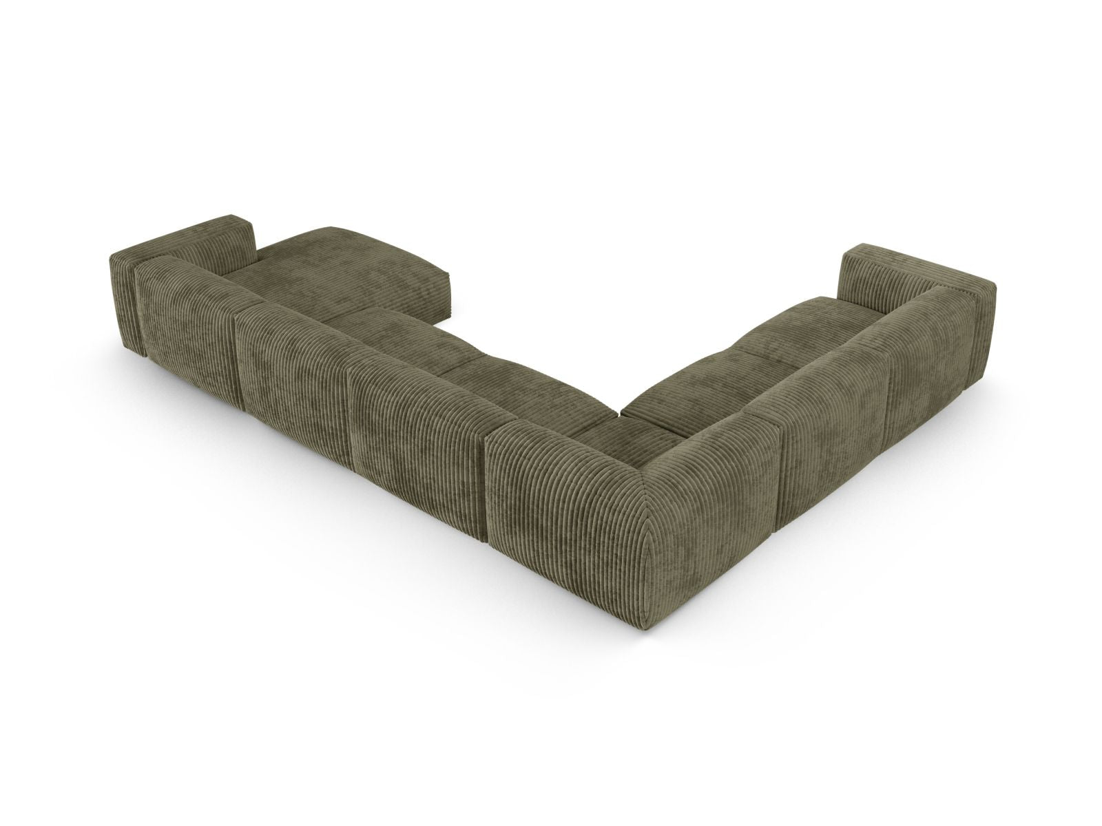 Geräumiges 6-Sitzer Ecksofa Martina in Moss Green-Tilia, perfekt für entspannte Abende und gesellige Zusammenkünfte in großen Wohnräumen.