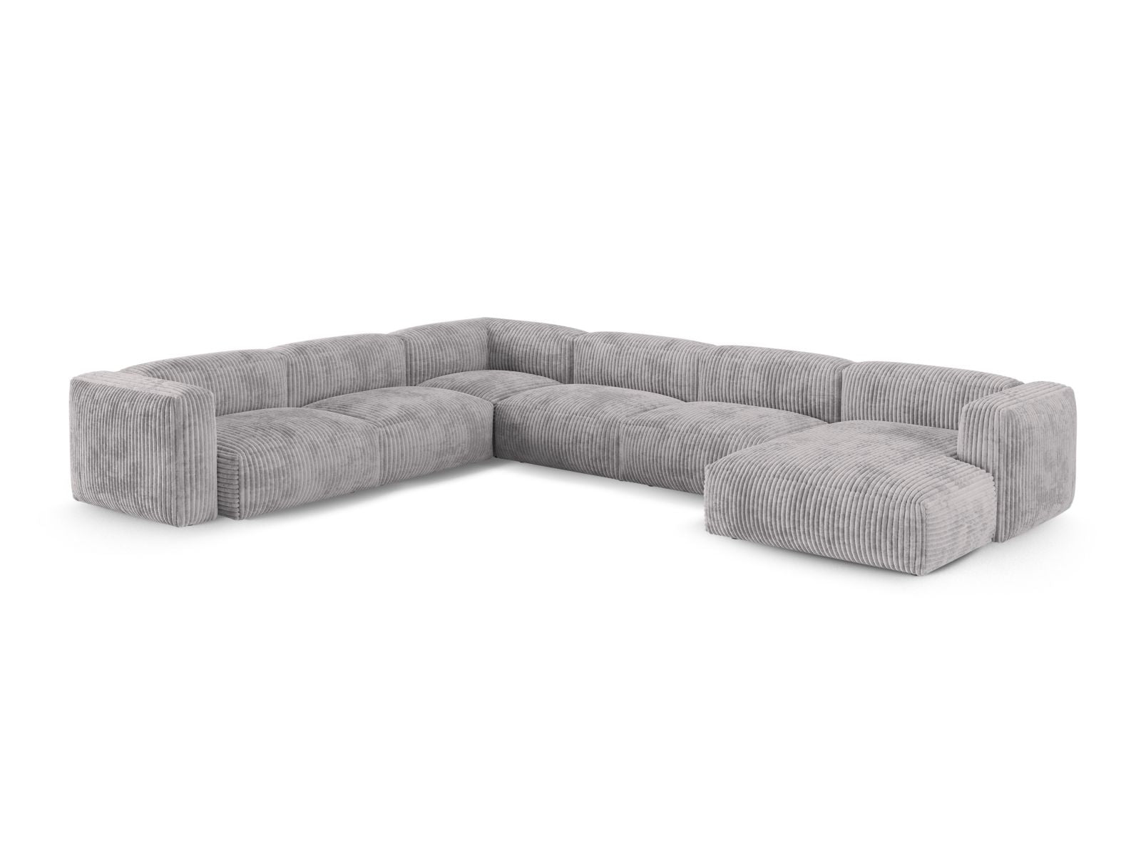Modulares 6-Sitzer Ecksofa XL Martina in hellem Grau, ideal für stilvolle Wohnräume, präsentiert von Micadoni.