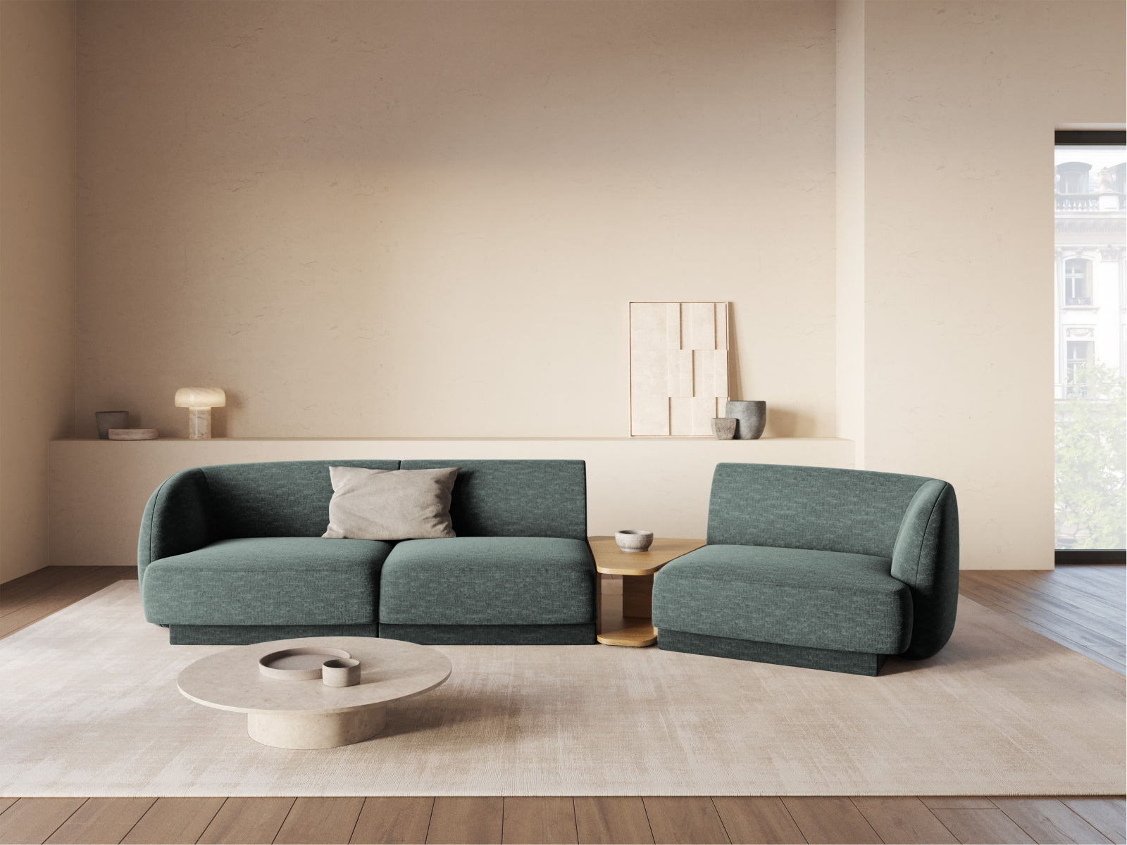Miley Modulares Sofa rechts 3 Sitzer in Petrol präsentiert im Onlineshop von KAQTU Design AG. L-Sofa rechts ist von Micadoni