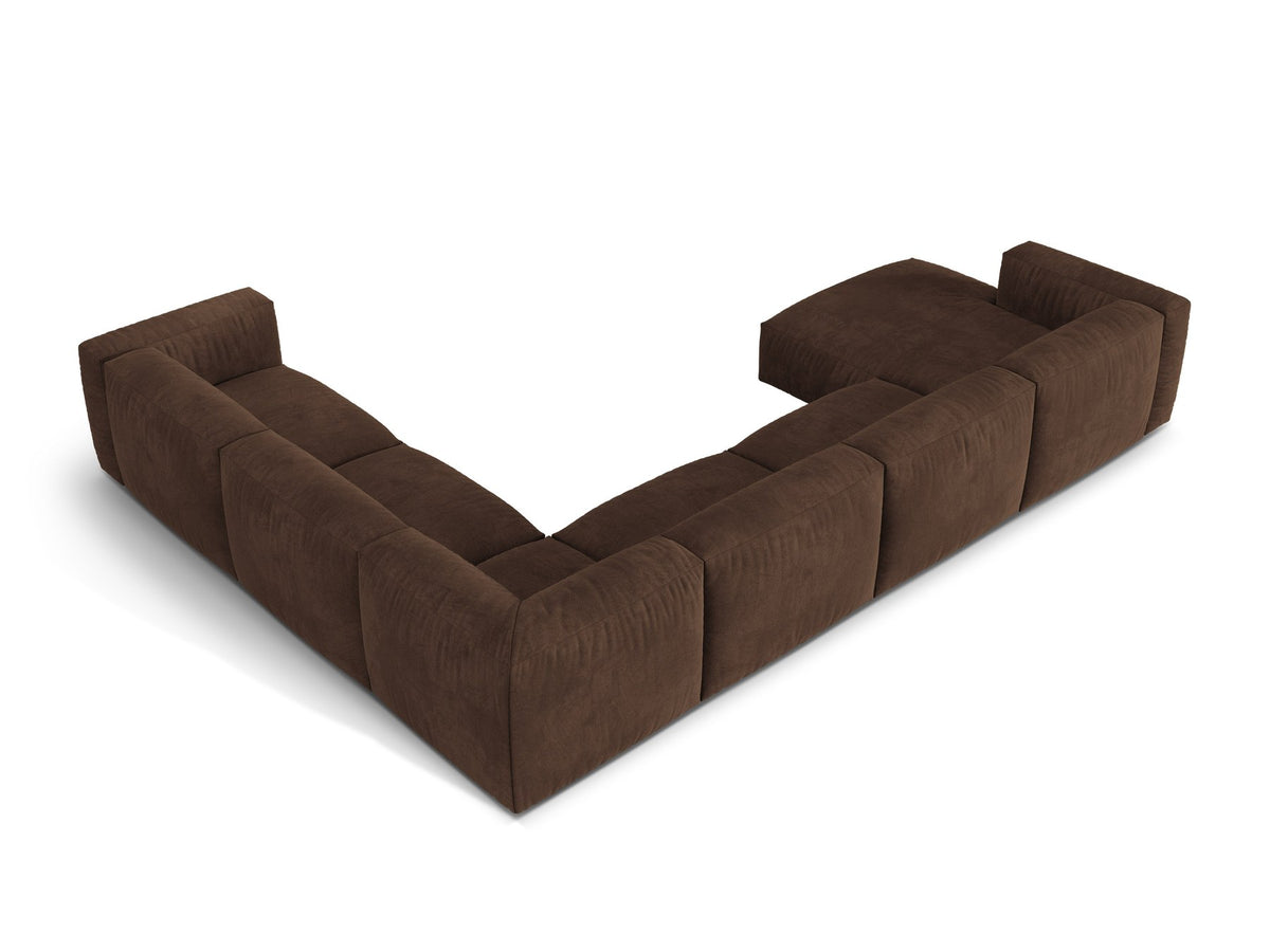 Ecksofa rechts Martina von Micadoni in Schokolade, Veloursstoff-Bezug, modulare XL-Form mit Polypropylen-Beinen.