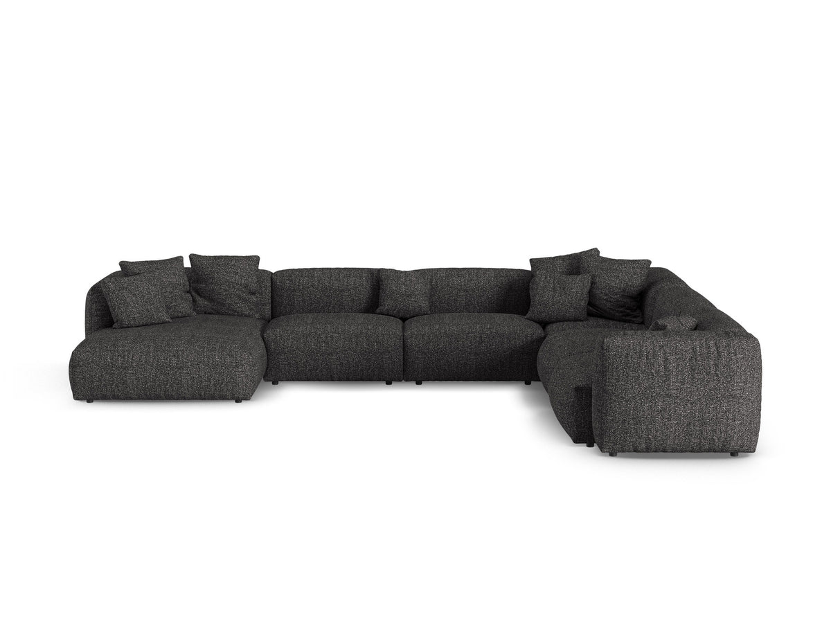 Modulares Ecksofa rechts Martina von Micadoni, 6-Sitzer mit XL-Tiefe, Stoffbezug Moss Green-Boston, schwarze Kunststoffbeine.