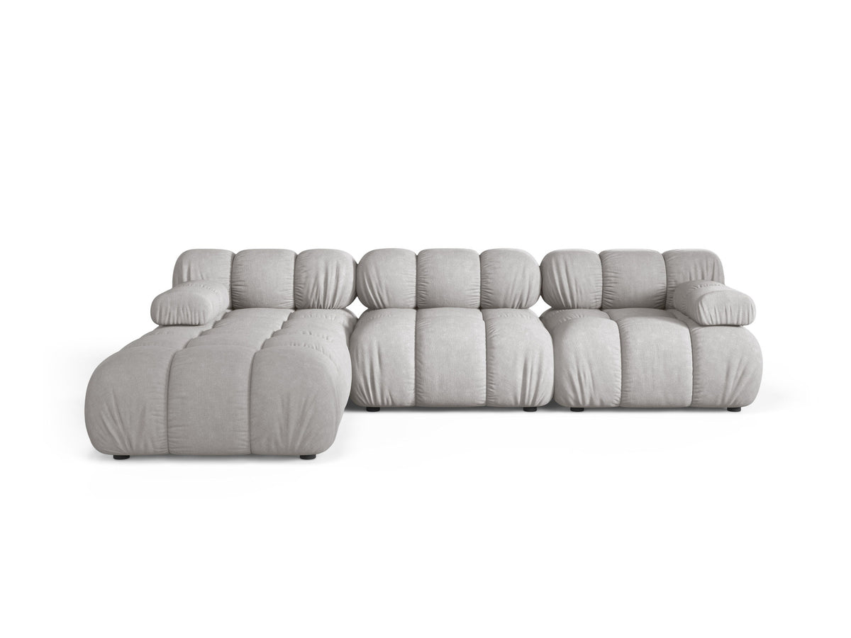 Bellis Modulares Sofa 4-Sitzer von Micadoni, L-Sofa links in Cappuccino-Liberty mit Massivholzrahmen und schwarzen Kunststoffbeinen