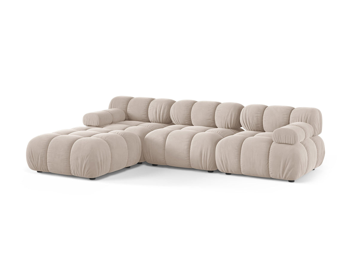 Bellis Modulares Sofa 4-Sitzer von Micadoni, L-Sofa links in Cappuccino-Liberty mit Massivholzrahmen und schwarzen Kunststoffbeinen