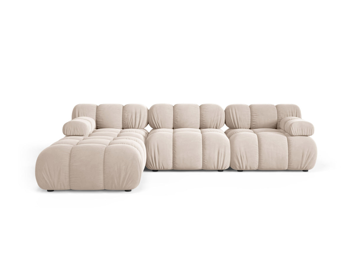 Bellis Modulares Sofa 4-Sitzer von Micadoni, L-Sofa links in Cappuccino-Liberty mit Massivholzrahmen und schwarzen Kunststoffbeinen