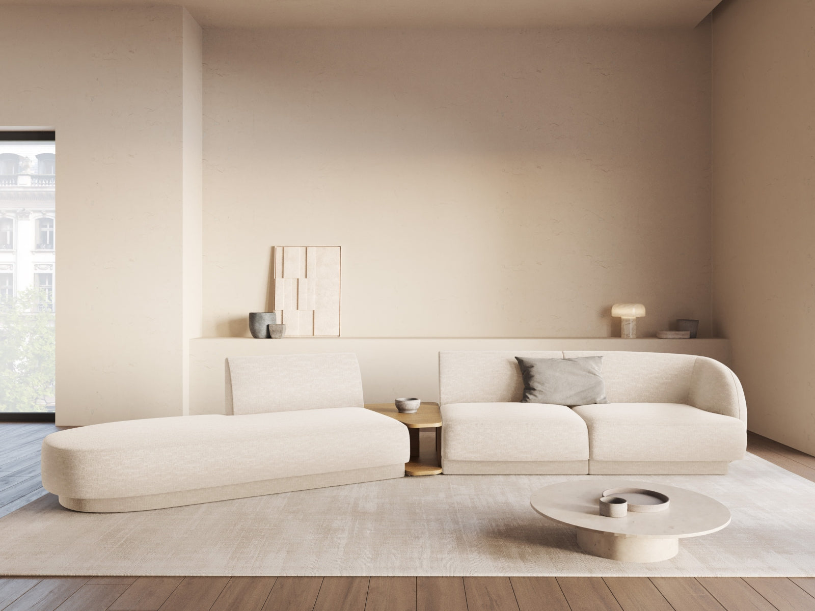 Miley Modulares Sofa links 4 Sitzer in Light Beige präsentiert im Onlineshop von KAQTU Design AG. L-Sofa links ist von Micadoni