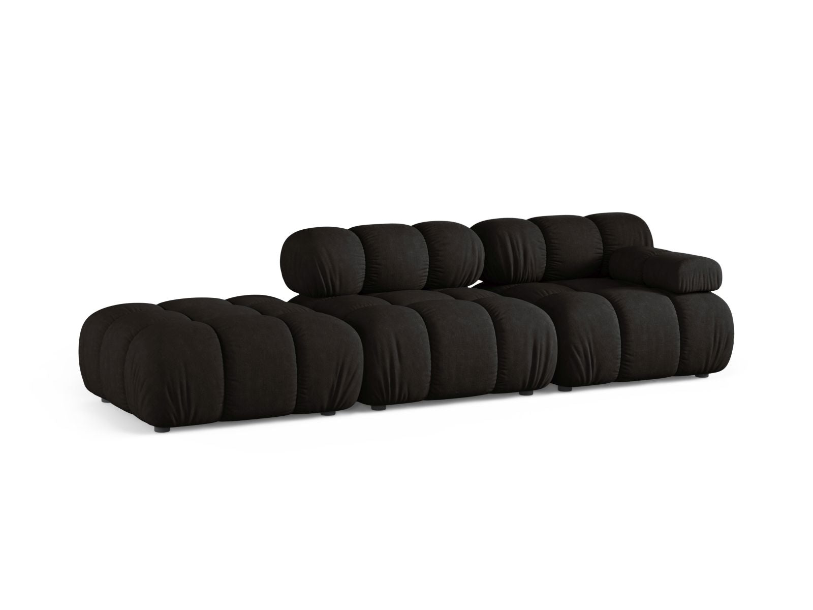 Elegantes 4-Sitzer Sofa Bellis in Schwarz, modulares Design für individuellen Komfort, ideal für moderne Wohnräume.