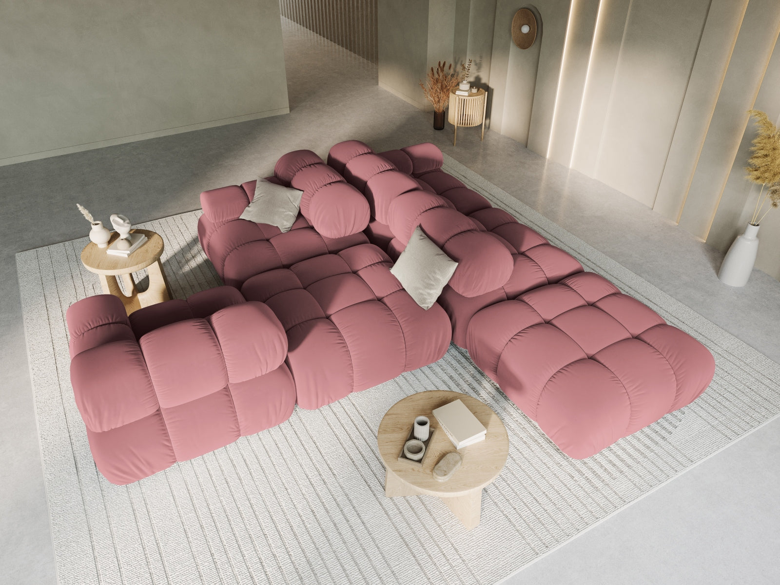 Bellis Velour modulares Sofa links 4 Sitzer 94cm in Pink präsentiert im Onlineshop von KAQTU Design AG. L-Sofa links ist von Micadoni