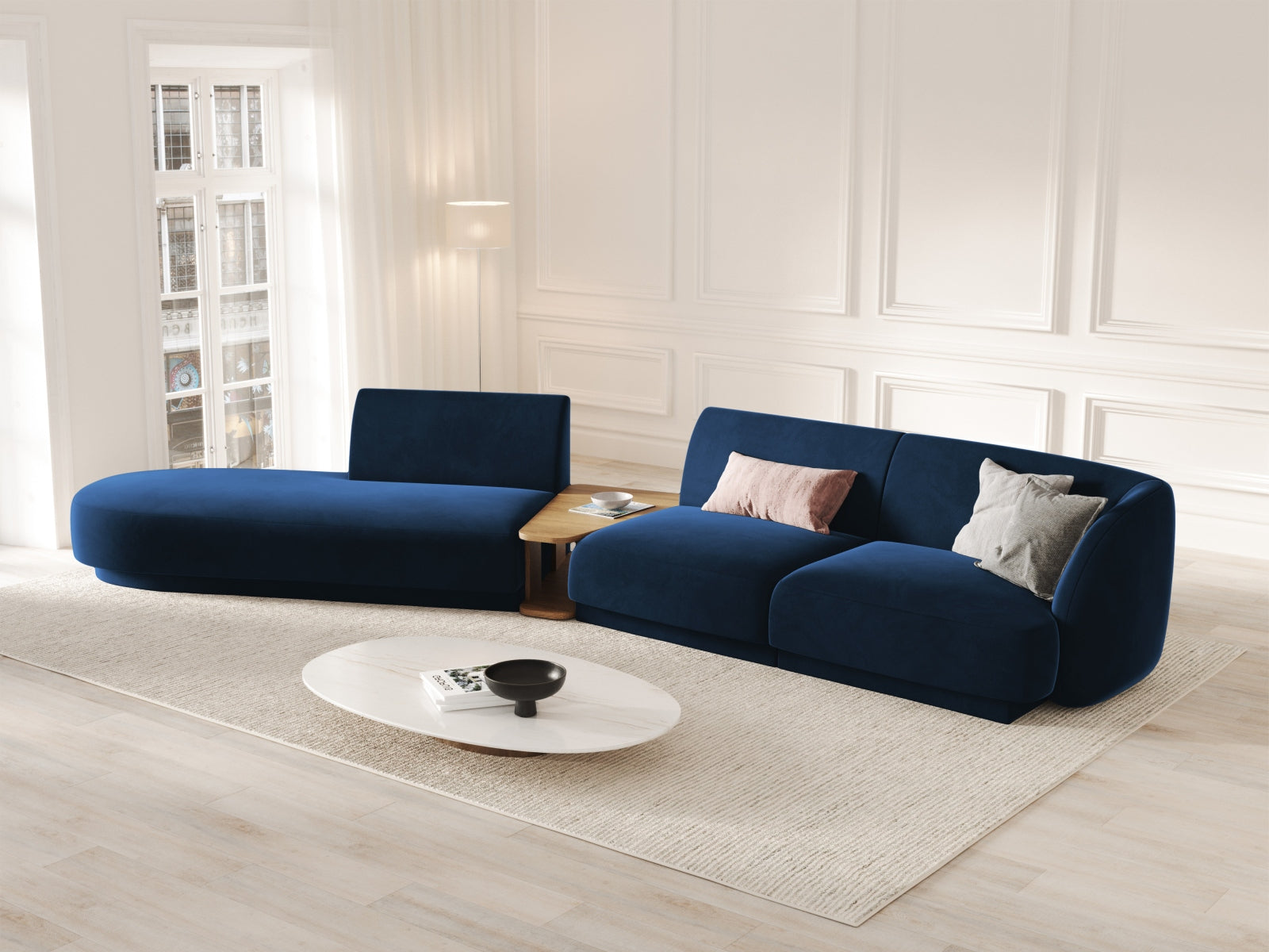 Miley Velour modulares Sofa links 4 Sitzer in Royal Blue präsentiert im Onlineshop von KAQTU Design AG. L-Sofa links ist von Micadoni