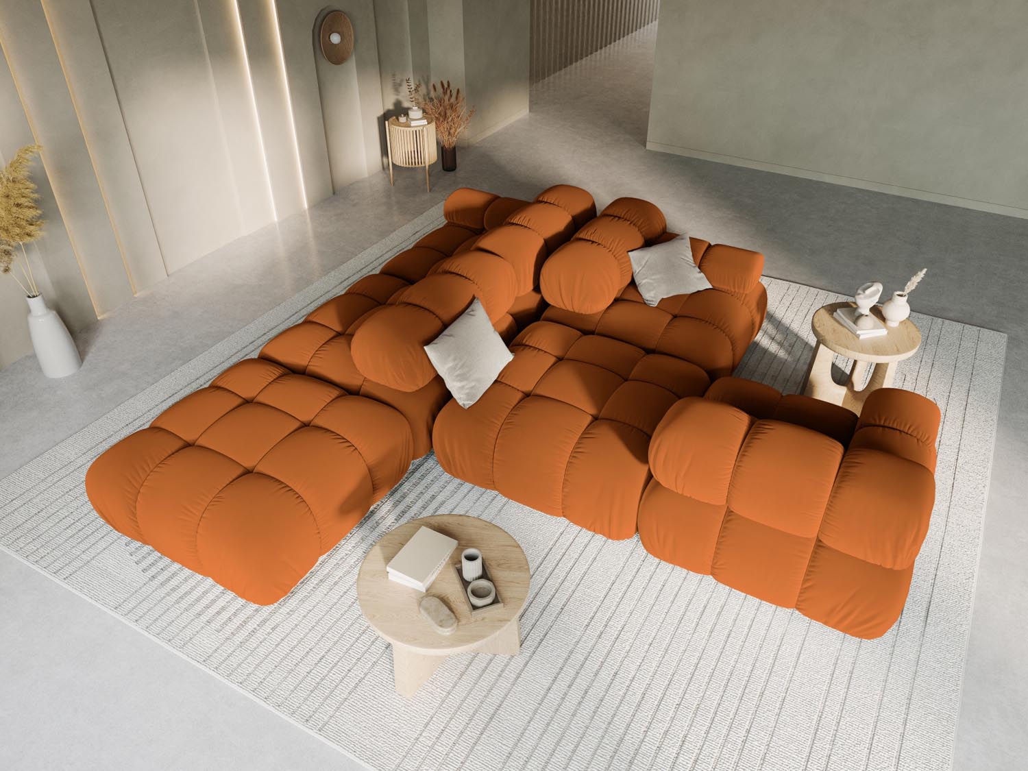 Elegantes Bellis Velour Sofa in Terracotta, 4-Sitzer, modulare Bauweise, ideal für stilvolle Wohnräume, präsentiert von KAQTU Design AG.