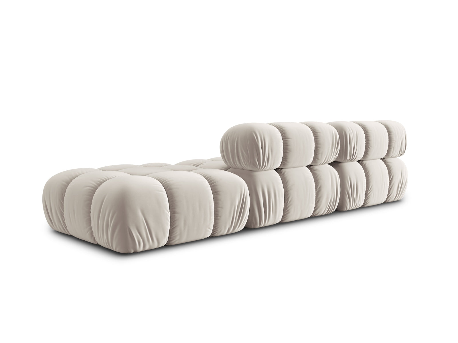 Modulares Bellis Velour Sofa in sanftem Dunkelbeige, 4-Sitzer, rechte Ausführung, perfekt für gemütliche und moderne Wohnambiente.
