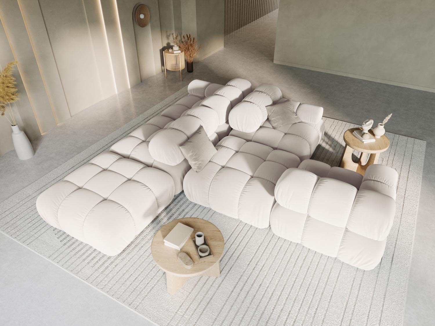 Elegantes Bellis Velour Sofa in Dunkelbeige, 4-Sitzer, modulares Design, ideal für stilvolle Wohnräume, präsentiert von KAQTU Design AG.
