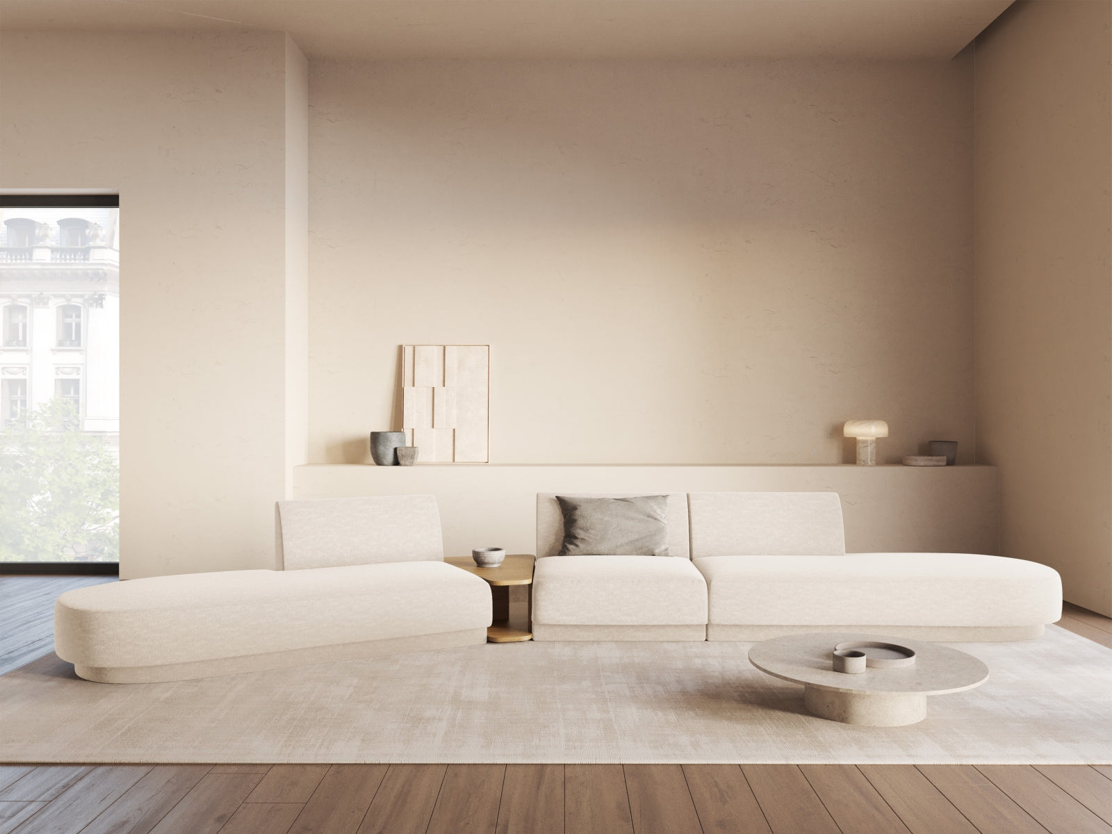 Miley Modulares Sofa links 5 Sitzer in Light Beige präsentiert im Onlineshop von KAQTU Design AG. L-Sofa links ist von Micadoni