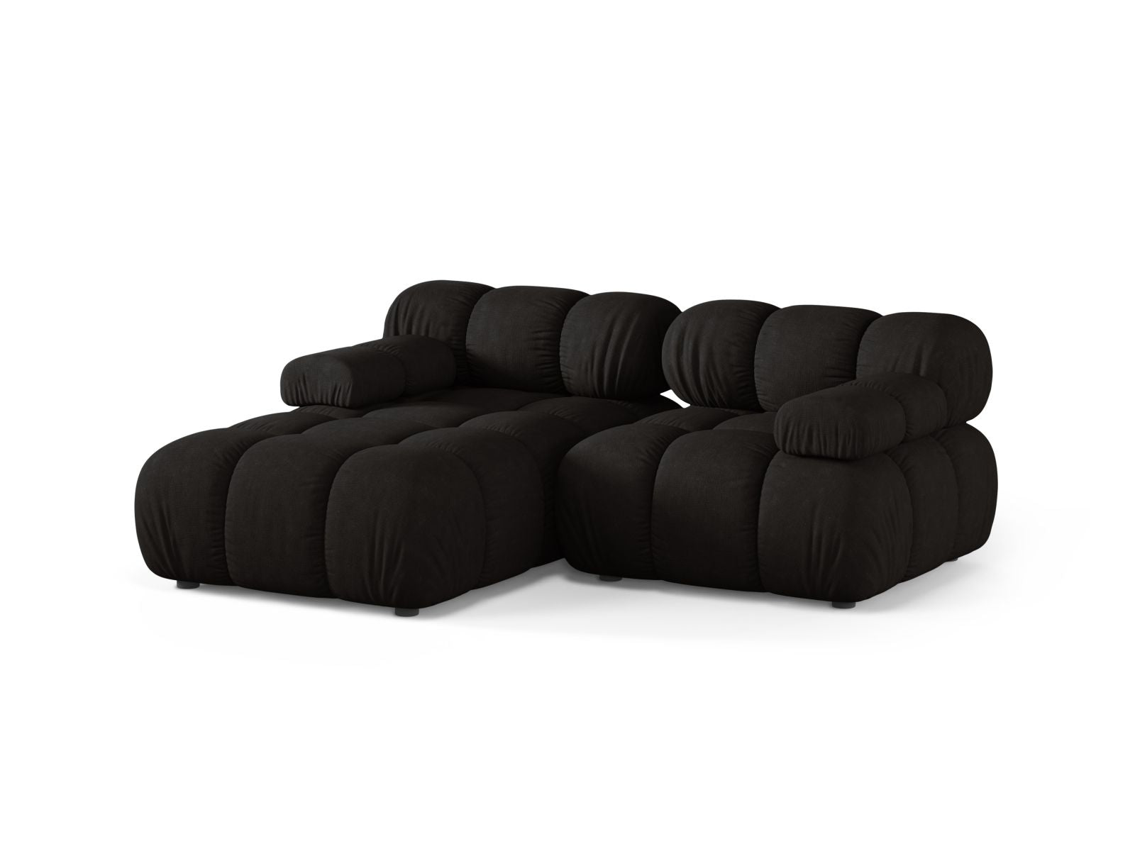 Elegantes 3-Sitzer Ecksofa Bellis in Schwarz, modular und linksseitig, ideal für stilvolle Wohnräume. Hochwertige Verarbeitung von Micadoni.