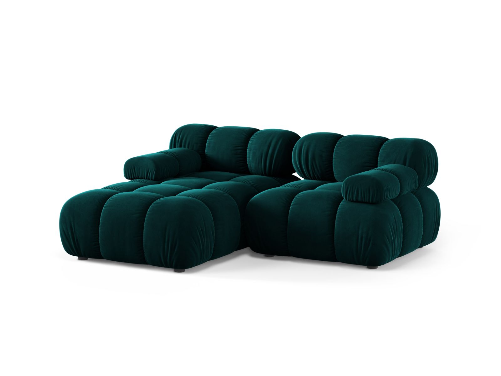 Elegantes 3-Sitzer Ecksofa links Bellis in tiefem Petrol, ideal für stilvolle Wohnräume, erhältlich bei KAQTU Design AG.
