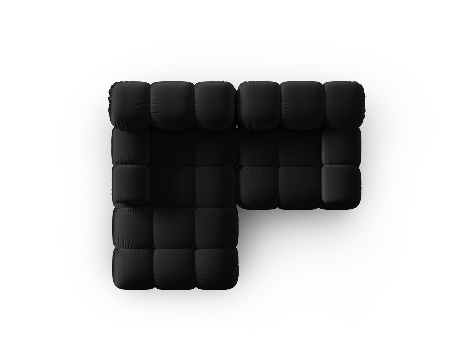 Elegantes Bellis Velour Ecksofa in Schwarz-Bluvel, 3-Sitzer, linksseitig, ideal für stilvolle Wohnräume und entspannte Abende.