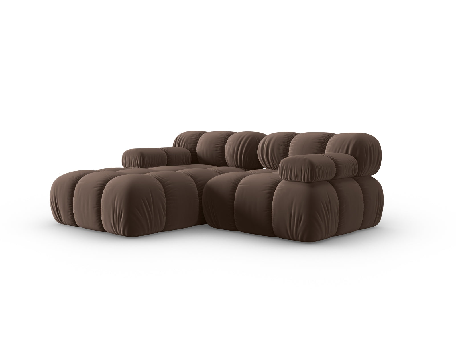 Modulares Bellis Velour Ecksofa in Dunkelbraun, 3-Sitzer, linksseitig, perfekt für moderne Wohnkonzepte, angeboten von Micadoni.