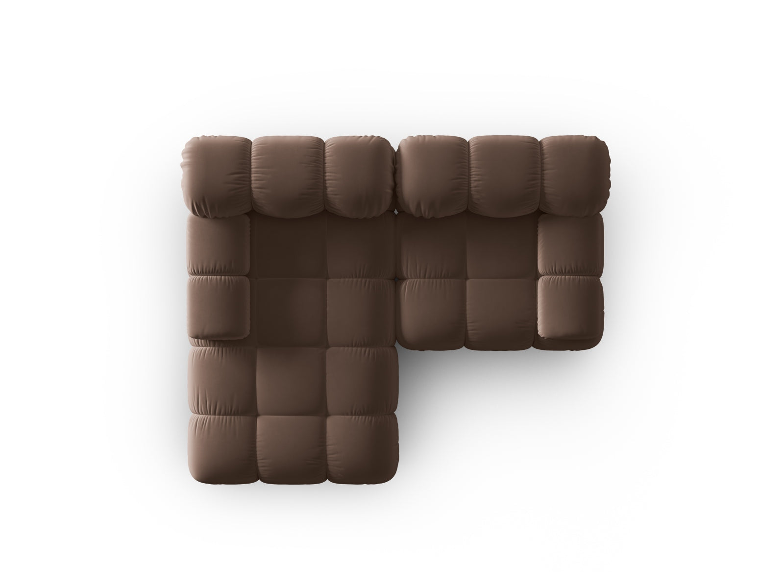 Modulares 3-Sitzer Ecksofa Bellis in weichem Velours, linksseitig, perfekt für moderne Wohnkonzepte und gemütliche Atmosphäre.