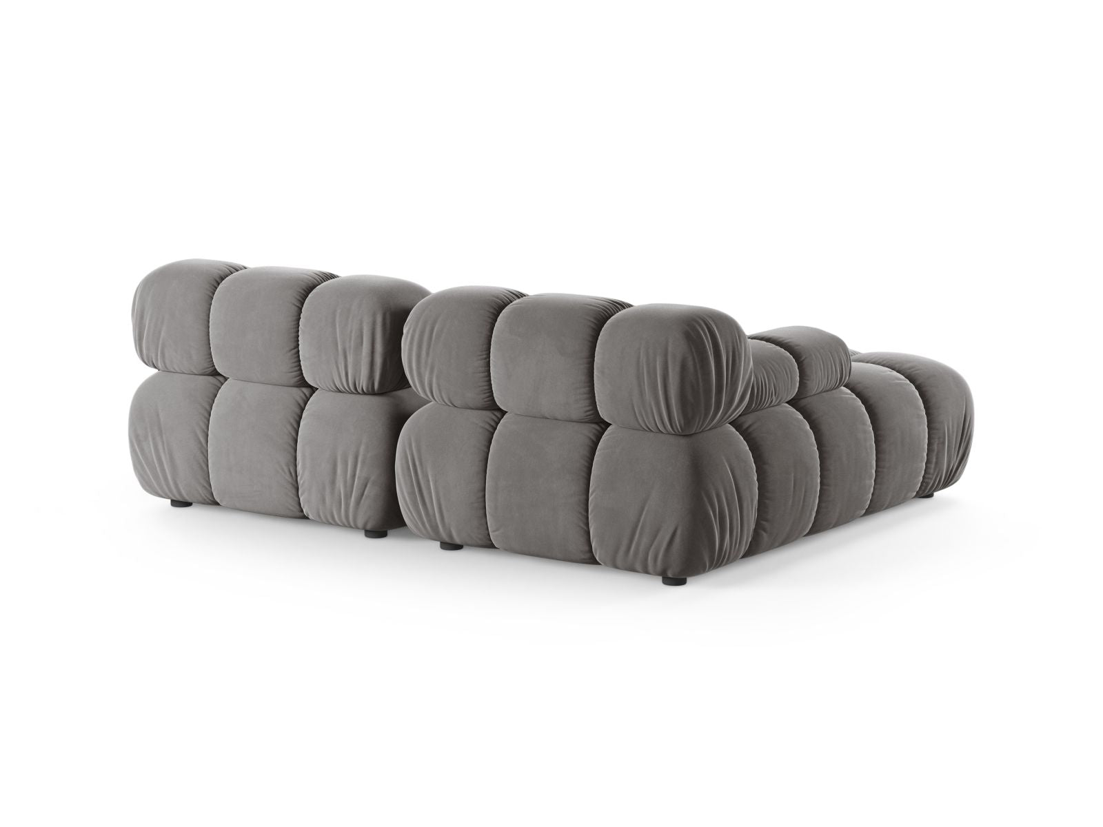 Elegantes Bellis Velour Ecksofa links, 3-Sitzer mit 155 cm Breite, in stilvollem Grau, ideal für stilvolle Wohnräume und Entspannung.