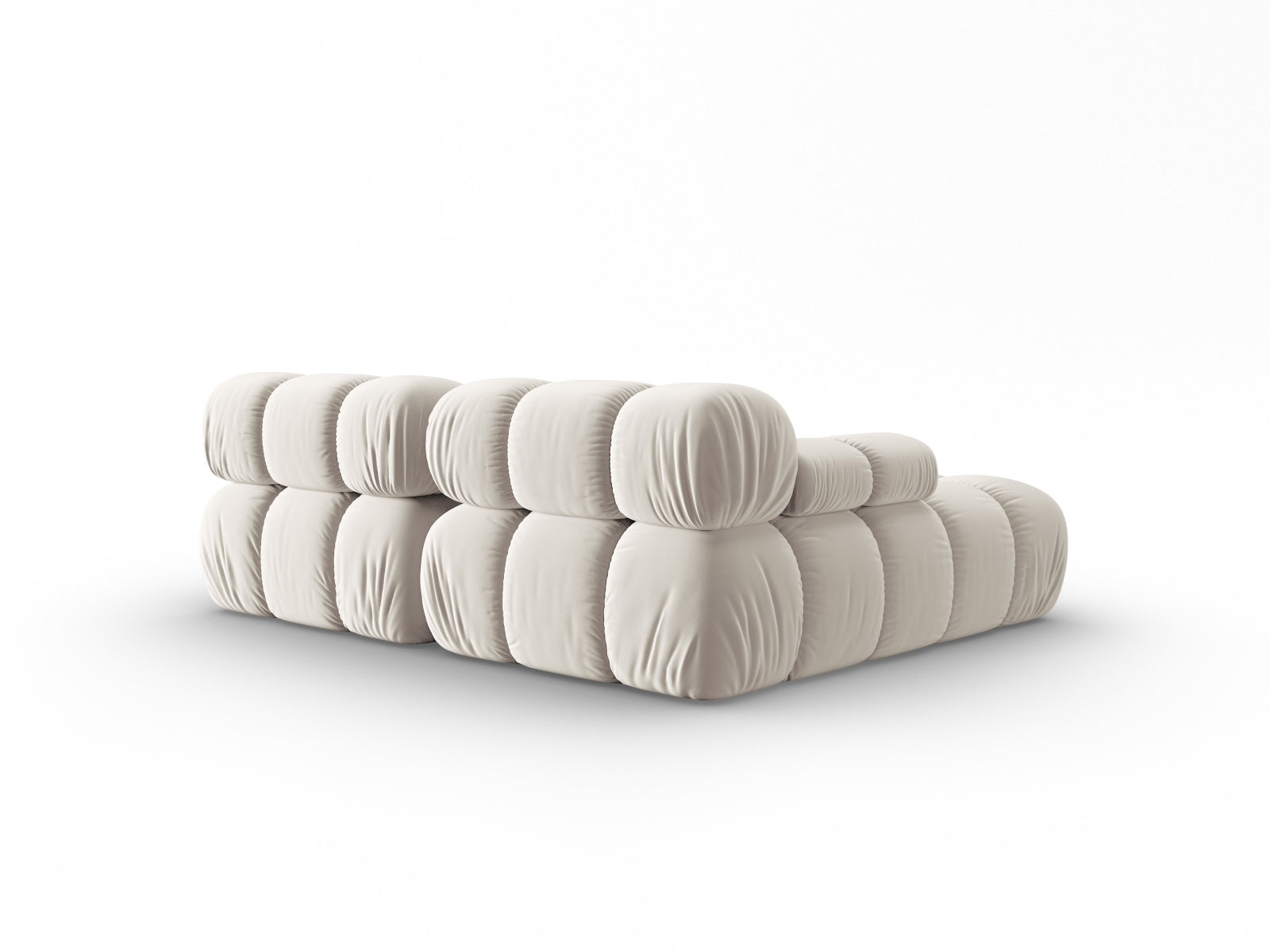 Modulares Bellis Velour Ecksofa links, 3-Sitzer in sanftem Beige, perfekt für moderne Wohnräume und gemütliche Entspannung.