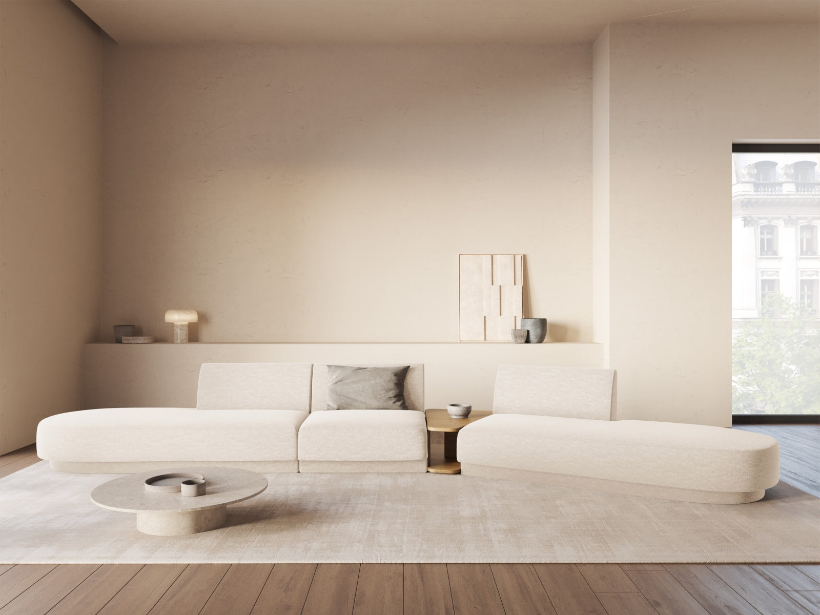 Miley Modulares Sofa rechts 5 Sitzer in Light Beige präsentiert im Onlineshop von KAQTU Design AG. L-Sofa rechts ist von Micadoni