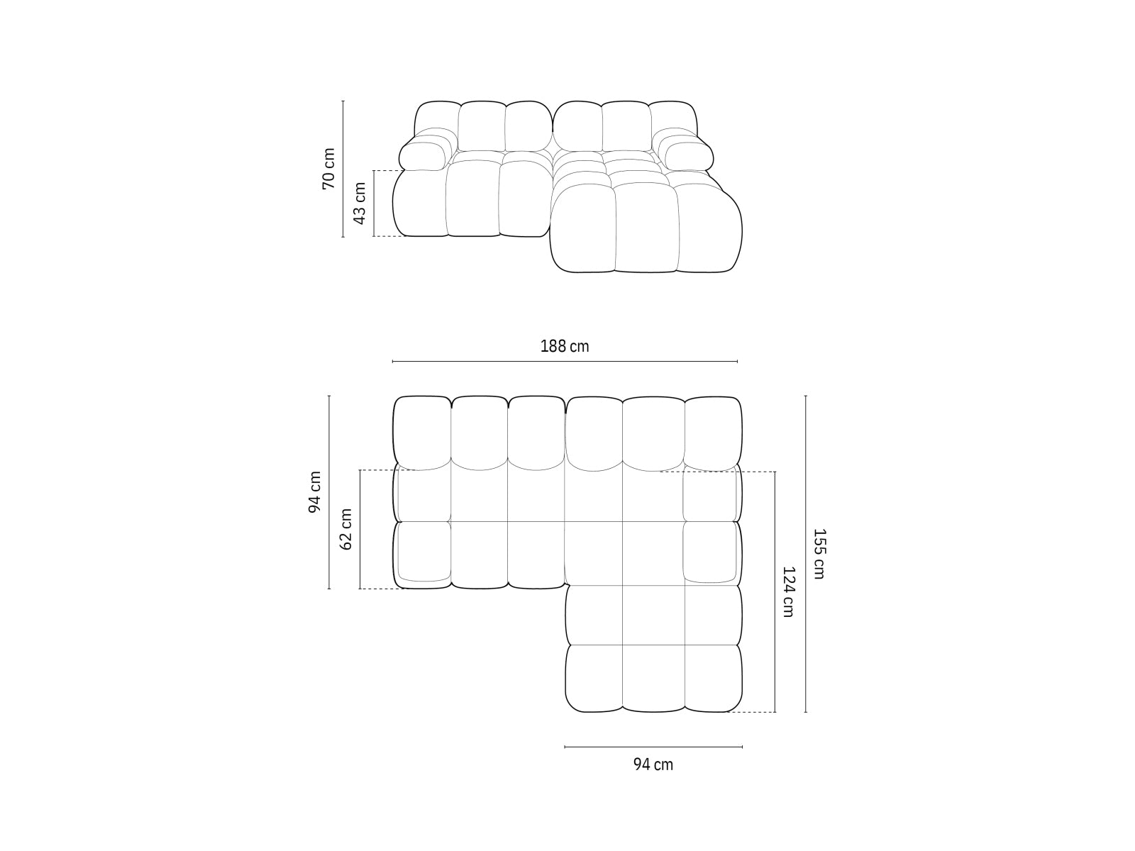 Modulares Ecksofa Bellis in Espresso-Sonic, 3-Sitzer, 155 cm, perfekt für moderne Wohnkonzepte und gemütliche Abende.