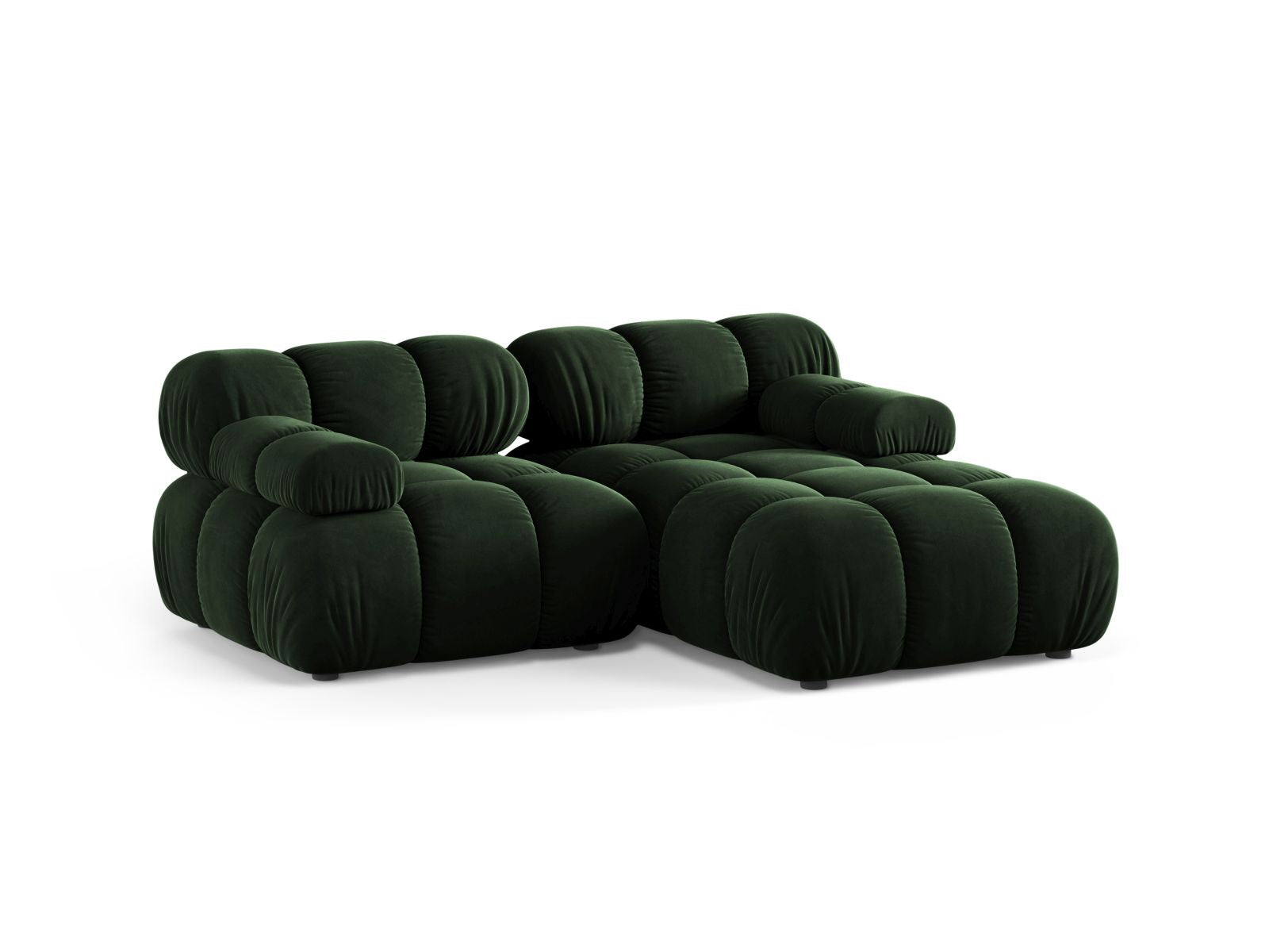Elegantes 3-Sitzer Ecksofa rechts Bellis in sattem Bottle Green, ideal für stilvolle Wohnräume, präsentiert von Micadoni.