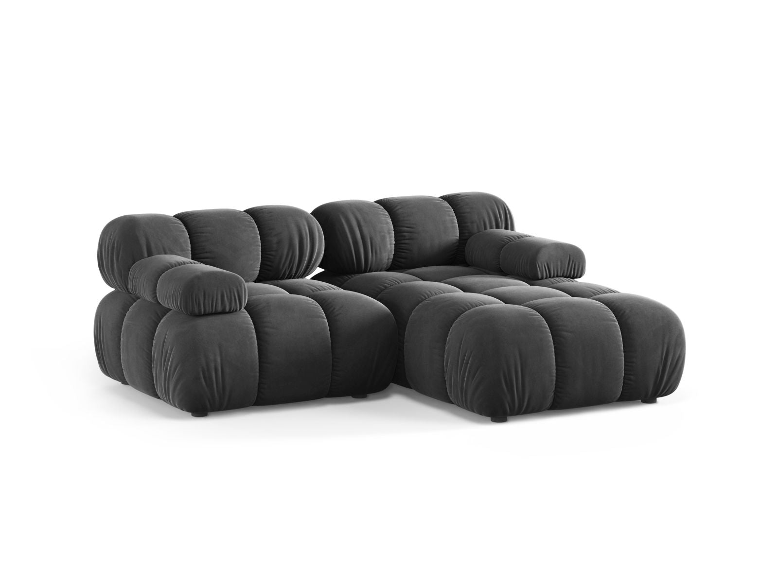 Elegantes 3-Sitzer Ecksofa Bellis in Grau, modular und rechtsseitig, ideal für stilvolle Wohnräume, erhältlich bei KAQTU Design AG.