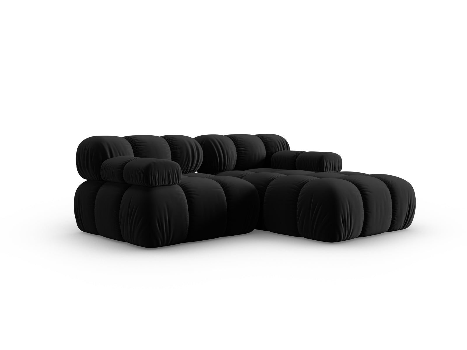 Modulares Bellis Velour Ecksofa in Schwarz-Bluvel, 3-Sitzer, perfekt für gemütliche Ecken und modernes Wohndesign.