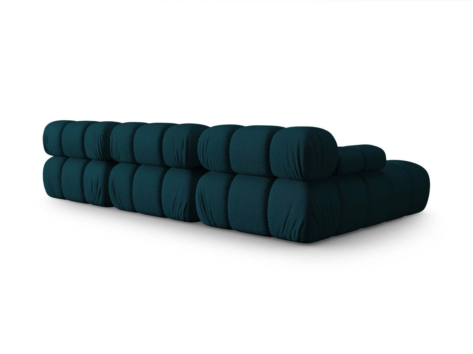 Modulares Ecksofa Bellis links, 4-Sitzer in edlem Blau, ideal für moderne Wohnräume, erhältlich bei Micadoni.