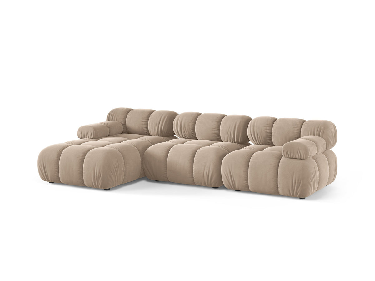 Bellis Ecksofa links von Micadoni, L-Form, Bezug Cappuccino-Liberty, schwarze Kunststoffbeine, 4-Sitzer mit Chaiselongue