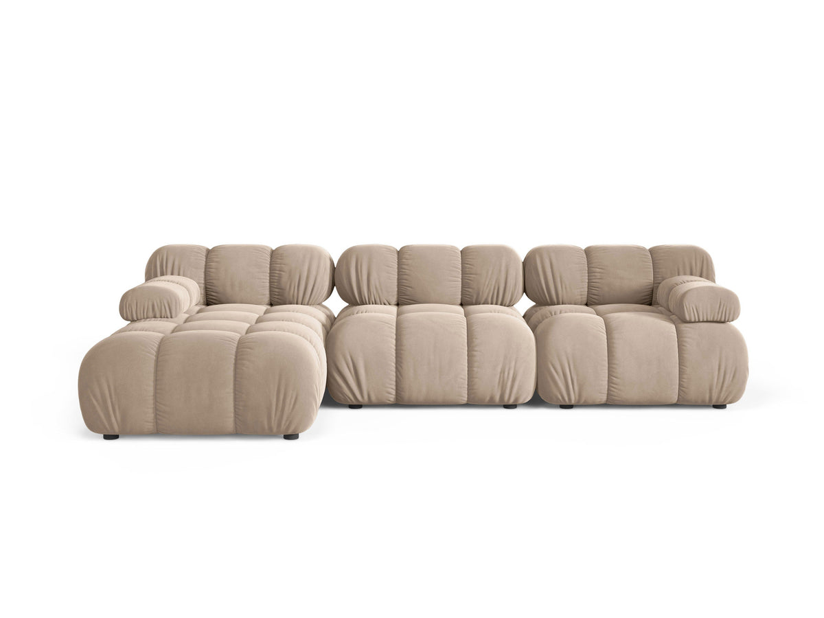 Bellis Ecksofa links von Micadoni, L-Form, Bezug Cappuccino-Liberty, schwarze Kunststoffbeine, 4-Sitzer mit Chaiselongue