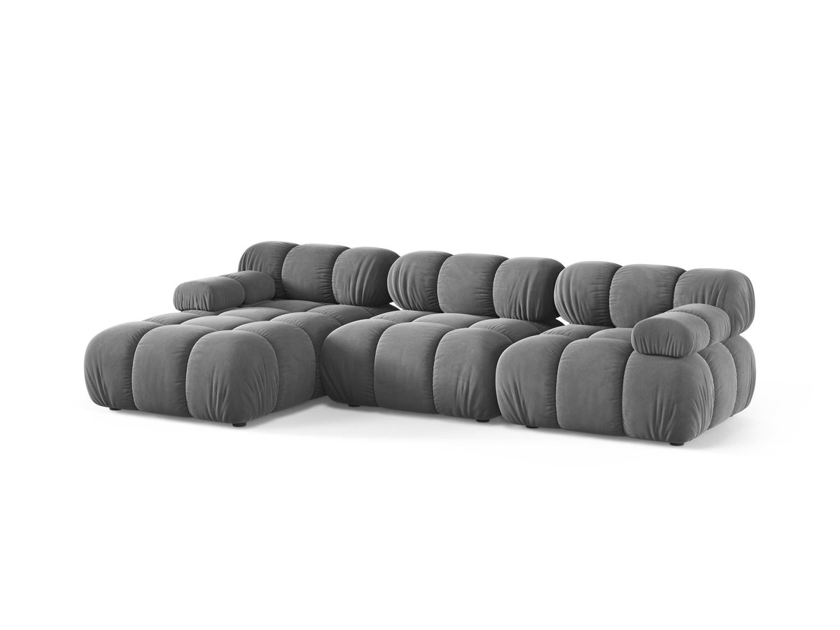 Bellis Ecksofa links von Micadoni, L-Form, Bezug Cappuccino-Liberty, schwarze Kunststoffbeine, 4-Sitzer mit Chaiselongue